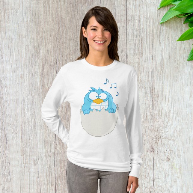 Camiseta Capa longa de mulheres que se batem com aves azuis (Criador carregado)