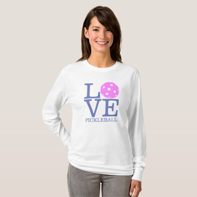 Camiseta Capa longa do t-shirt do Pickleball das mulheres: (Frente Completa)