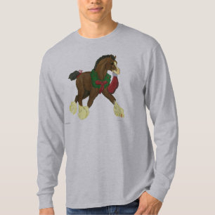 Camiseta Capa longa T do potro do cavalo de Clydesdale do