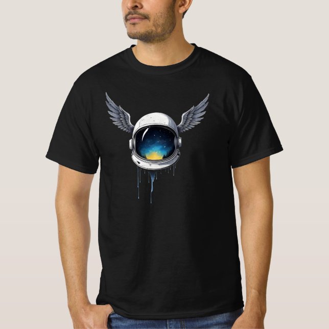 Camiseta Capacete Astronauta com Asas - Arte Espacial Cósmi (Frente)