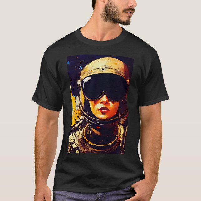 Camiseta Capacete de Astronauta Vestido por Mulher (Frente)