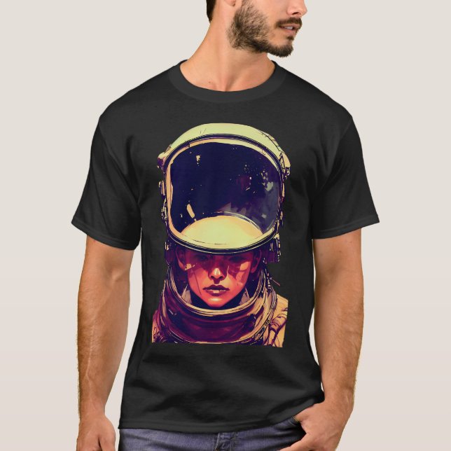Camiseta Capacete de Astronauta Vestido por Mulher (Frente)
