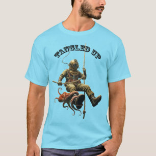 Camiseta Capacete de mergulhador antigo em uma corda com um