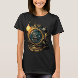 Camiseta Capacete de Mergulho Profundo Antigo Peixe-Pescado