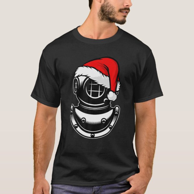 Camiseta Capacete de mergulho submarino Santa Hat Natal Scu (Frente)