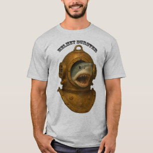 Camiseta Capacete de mergulho vintage com um tubarão saindo
