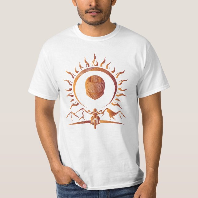 Camiseta Capacete de Moto Laranja Espírito Aventureiro Sol (Frente)