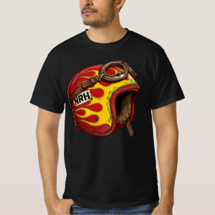 Camiseta Capacete de Moto Vintage Flame Retro Homem