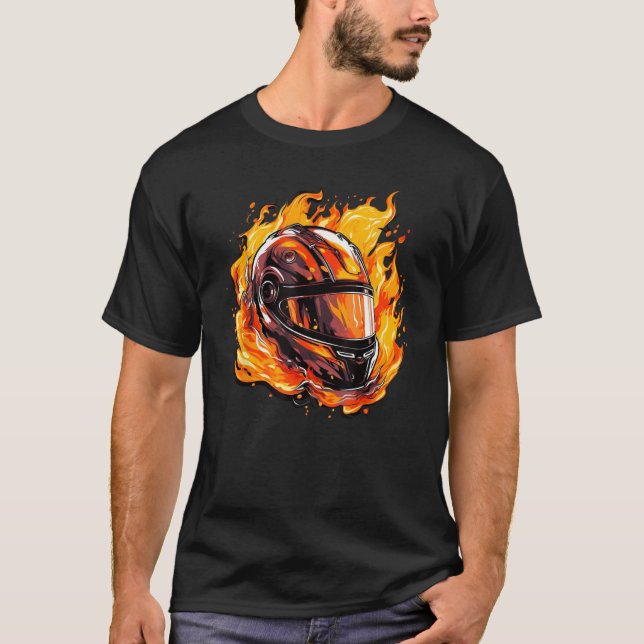 Camiseta Capacete de motocicleta legal Fire e Flames para b (Frente)