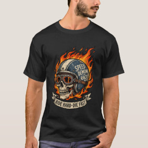 Camiseta Capacete de Motoqueiro Caveira Flamejante Speed De