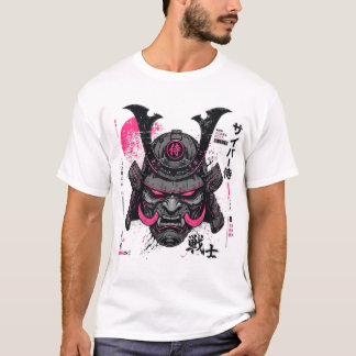 Camiseta Capacete de Samurai Cyberpunk Neon Mecha