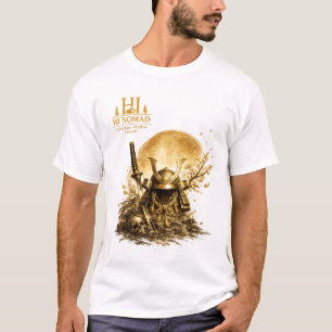 Camiseta Capacete Dourado de Samurai Sob Lua Cheia - W Japo