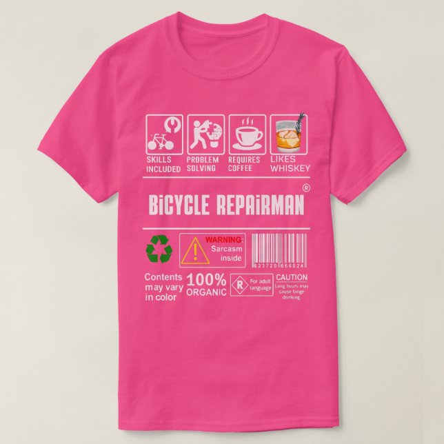 Camiseta Capacidades De Reparador De Bicicletas Incluem O C (Frente do Design)