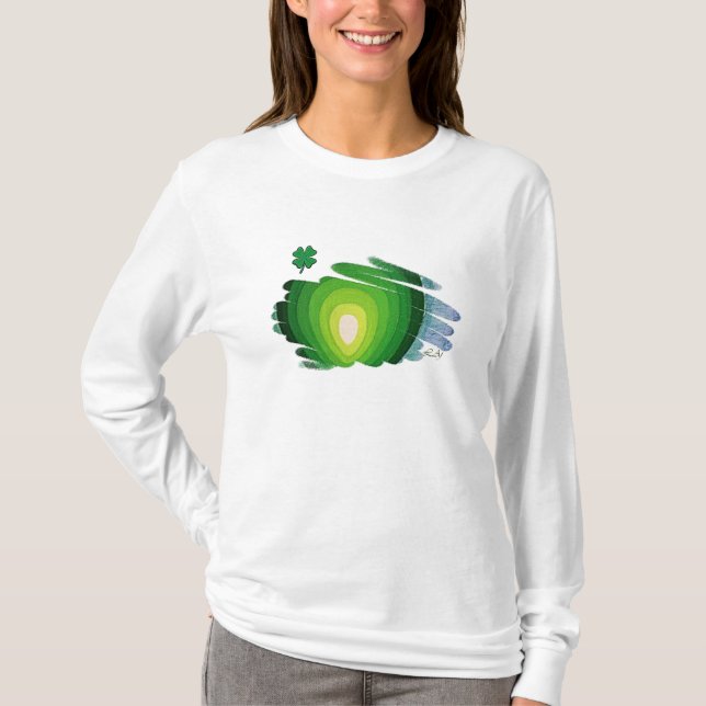 Camiseta Capas longas das senhoras Hoody, trevo verde (Frente)