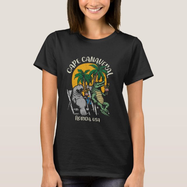 Camiseta Cape Canaveral Florida EUA Funny Manatee Alligator (Frente)