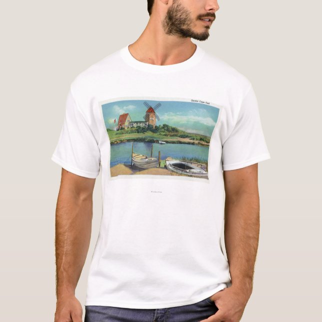 Camiseta Cape Cod catita, vista do moinho de vento e dos (Frente)