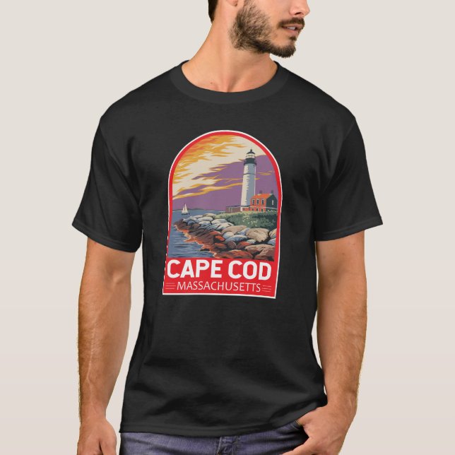 Camiseta Cape Cod Massachusetts Emblema de Arte de Viagem (Frente)
