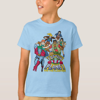 Camiseta Capitã Planeta e o logotipo do grupo Planeters