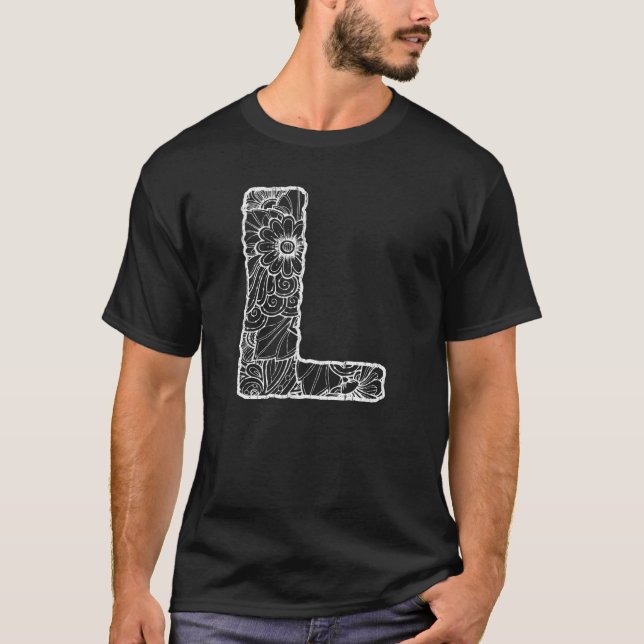 Camiseta Capital Letter L  Floral Chic Boho Abstract Doodle (Frente)