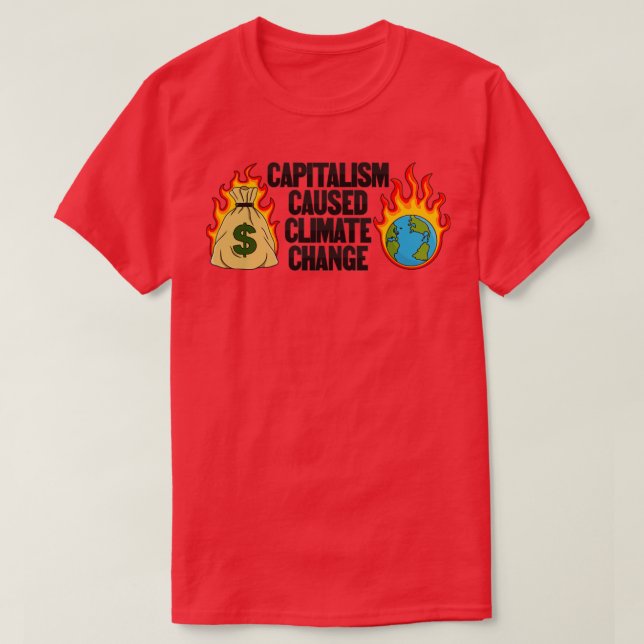 Camiseta Capitalismo Causou Mudanças Climáticas (Frente do Design)