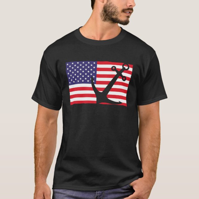 Camiseta Capitão Anchor Navegando na América Flag Maritime  (Frente)
