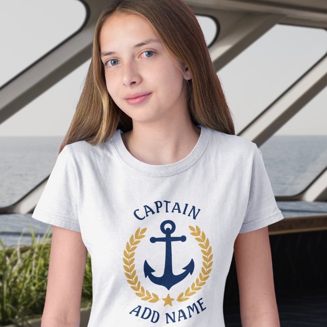 Camiseta Capitão Boat Name Anchor Dourado Laurel deixa garo (Criador carregado)