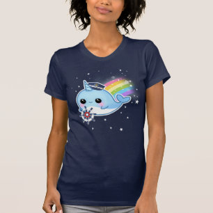 Camiseta Capitão bonito do kawaii narwhal com arco-íris