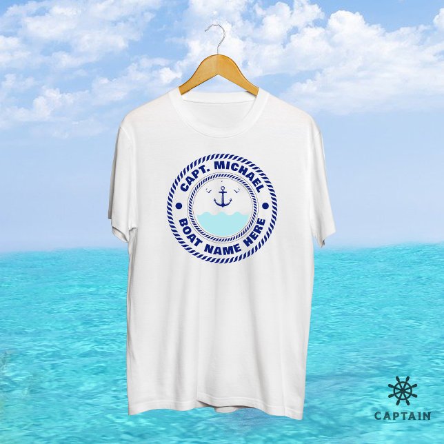 Camiseta Capitão Capitão Anchor Náutico Nome do Barco (Criador carregado)