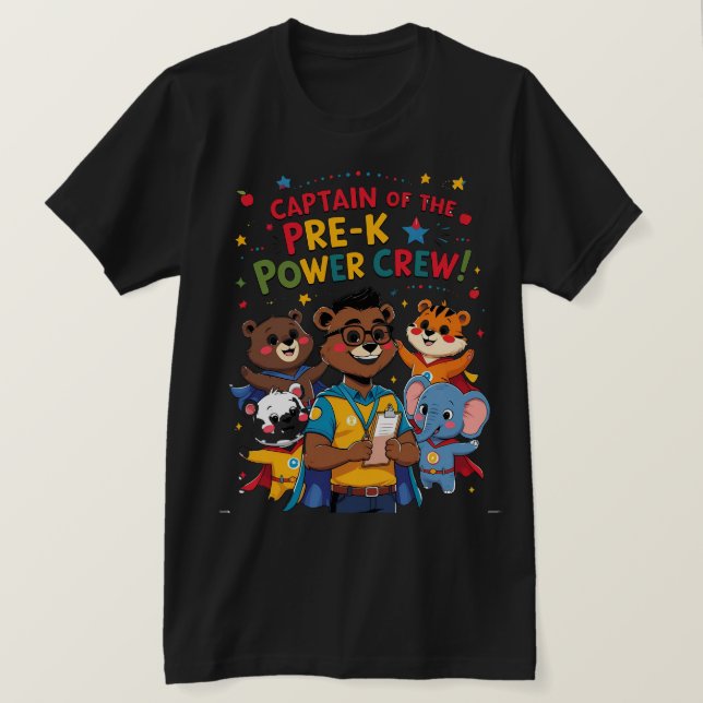 Camiseta Capitão da Equipe de Poder Pré-Escolar (Frente do Design)