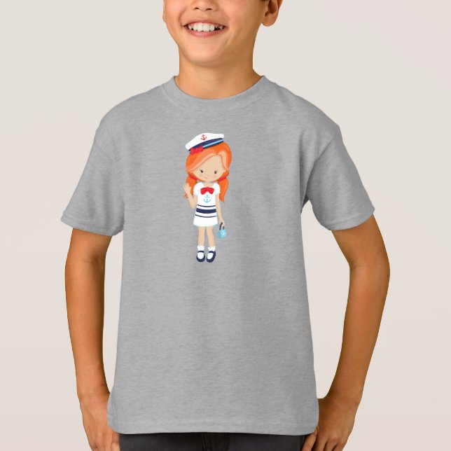 Camiseta Capitão de Barco, Capitão, Garota Bonita, Cabelo L (Frente)