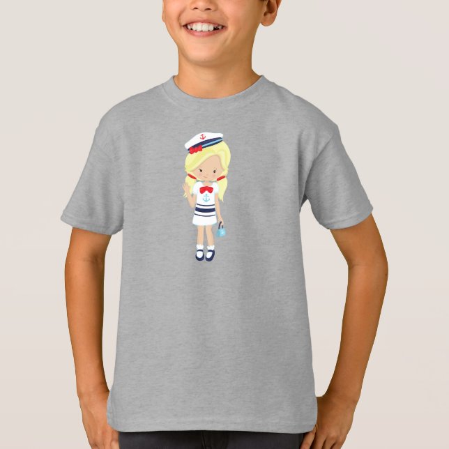 Camiseta Capitão de Barco, Capitão, Garota Bonita, Cabelo L (Frente)