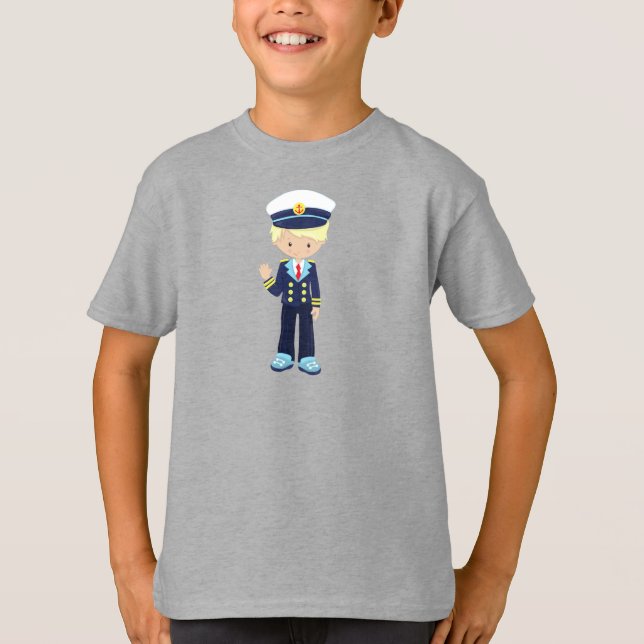 Camiseta Capitão de Barco, Capitão, Garoto Bonito, Cabelo L (Frente)