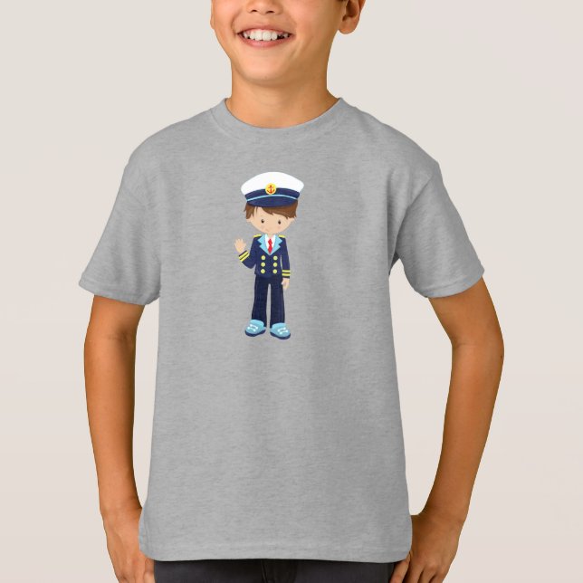 Camiseta Capitão de Barco, Capitão, Garoto Bonito, Cabelo M (Frente)