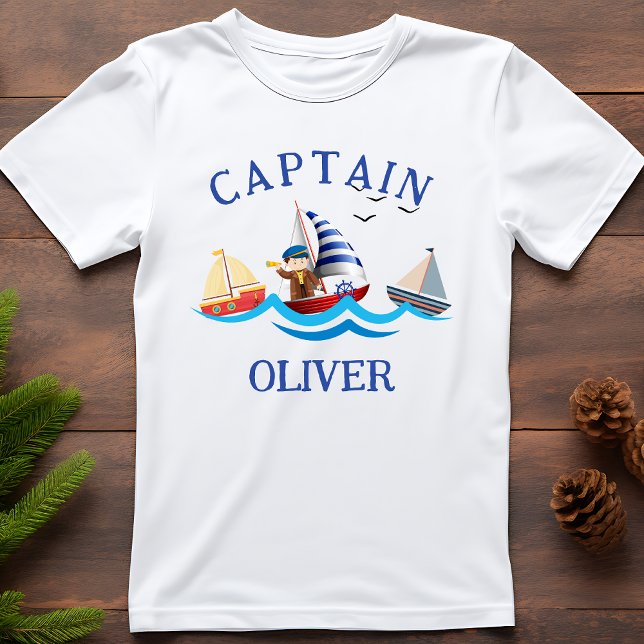 Camiseta Capitão de Barco Náutico de Crianças Personalizado (Criador carregado)