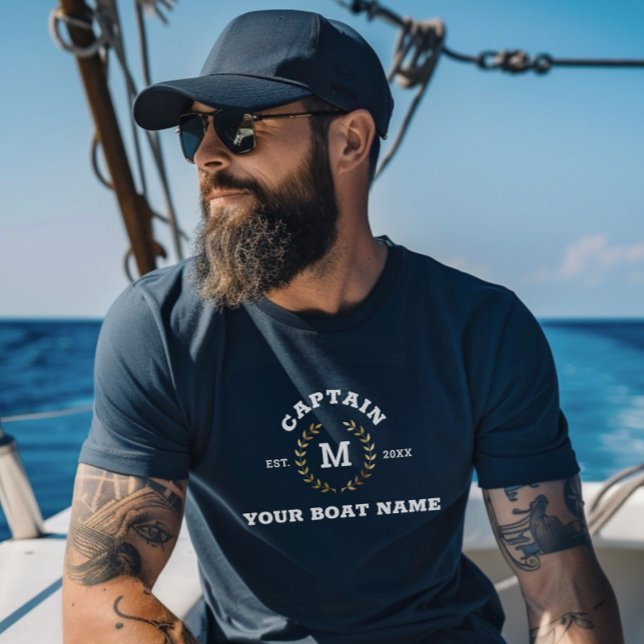 Camiseta Capitão de Barco Personalizado Monograma Dourado L (Criador carregado)
