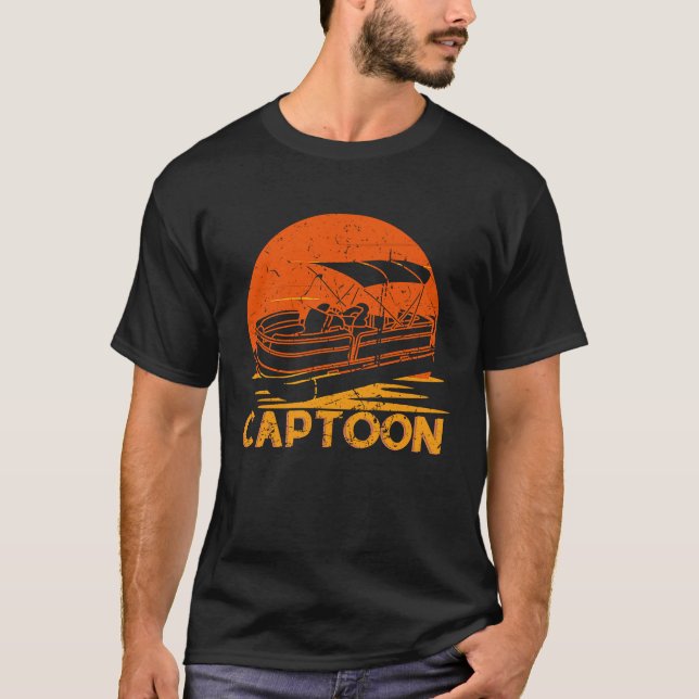 Camiseta Capitão de Barcos de Pontoon Retro Sunset (Frente)