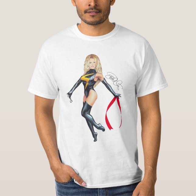 Camiseta "Capitão Marvel Pamela Anderson" (Frente)