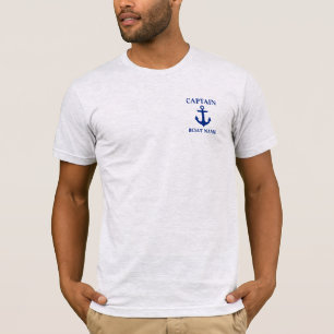 Camiseta Capitão náutico Barco Nome Âncora Cinza