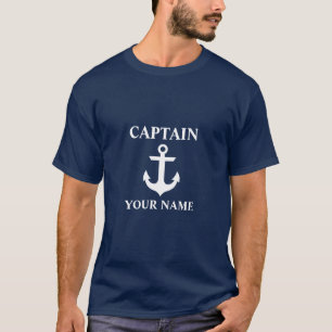 Camiseta Capitão náutico Nome Âncora Azul
