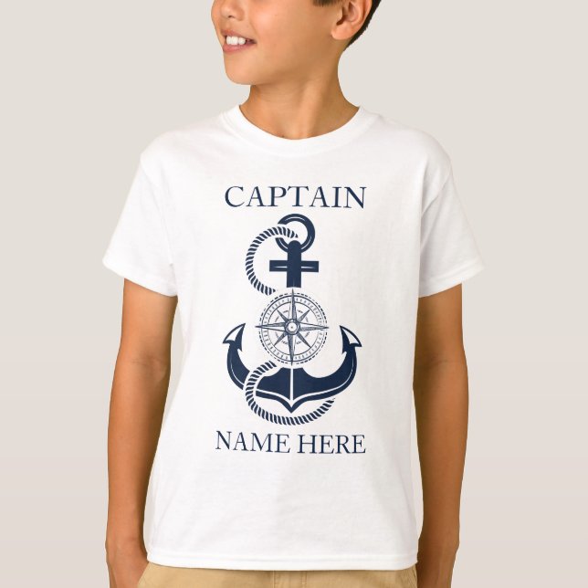 Camiseta Capitão Náutico Nome do Barco Âncora Azul (Frente)