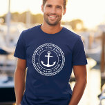 Camiseta Capitão personalizado e borda da corda âncora do n<br><div class="desc">camiseta azul marinho com um emblema branco,  elegante de ancoragem e corda com seu nome personalizado e nome do barco.</div>
