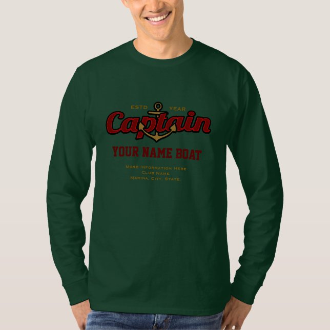 Camiseta Capitão personalizado Nome Barco Ano e mais (Frente)