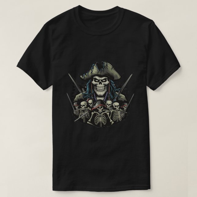 Camiseta Capitão Pirate e sua equipe de esqueleto (Frente do Design)