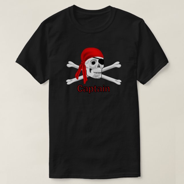 Camiseta Capitão Pirate Skull & Crossbone Mens T-shirt Blk (Frente do Design)