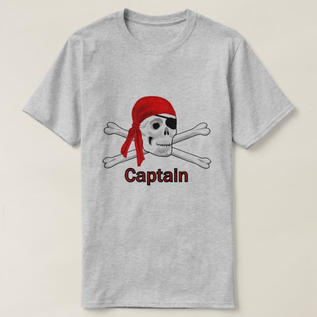 Camiseta Capitão Pirate Skull e Crossbones Mens BG (Frente do Design)