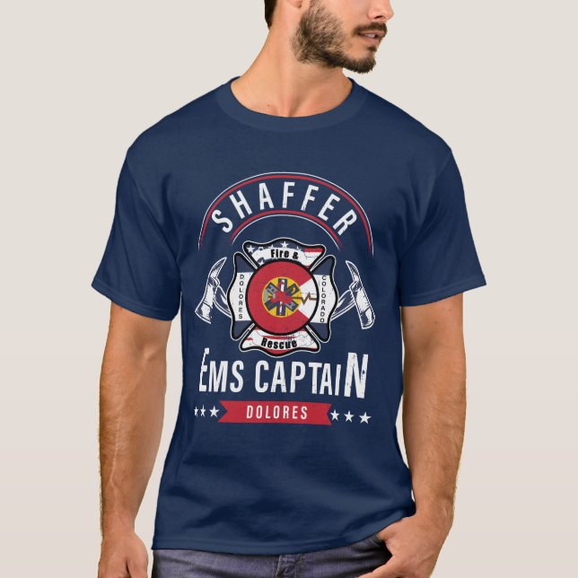 Camiseta Capitão Shaffer EMS - T-Shirt Dolores Fire Rescue (Frente)