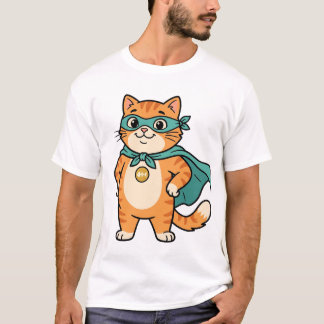 Camiseta Capitão Whiskerton – Gato Laranja Fofo Super-Herói
