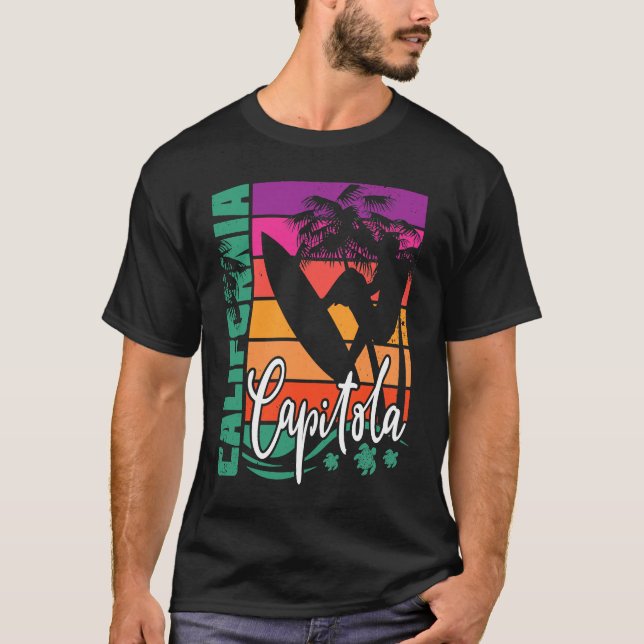 Camiseta Capitola California Retro Sunset Beach Surfer Surf (Frente)