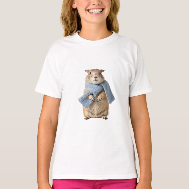 Camiseta Capivara Aconchegante com Cachecol Azul para Crian (Frente)