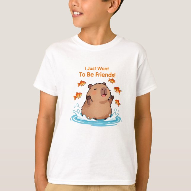 Camiseta Capivara & Amigos – Design de Amizade Fofa (Frente)